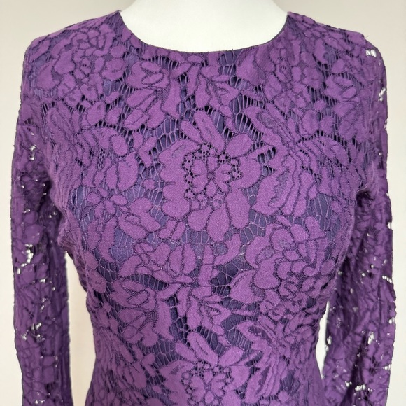 J.CREW PURPLE LACE RUFFLE HEM DRESS WITH 3/4 SLEEVES SIZE 0 - Picture 4 of 9